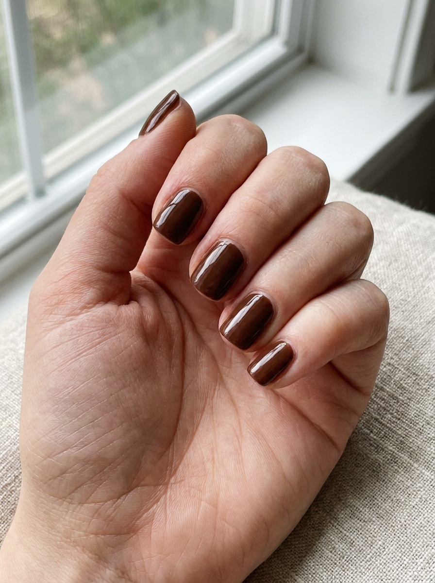Chocolate Brown Short Nails als Oktober Nägel Ideen Inspiration 2026
